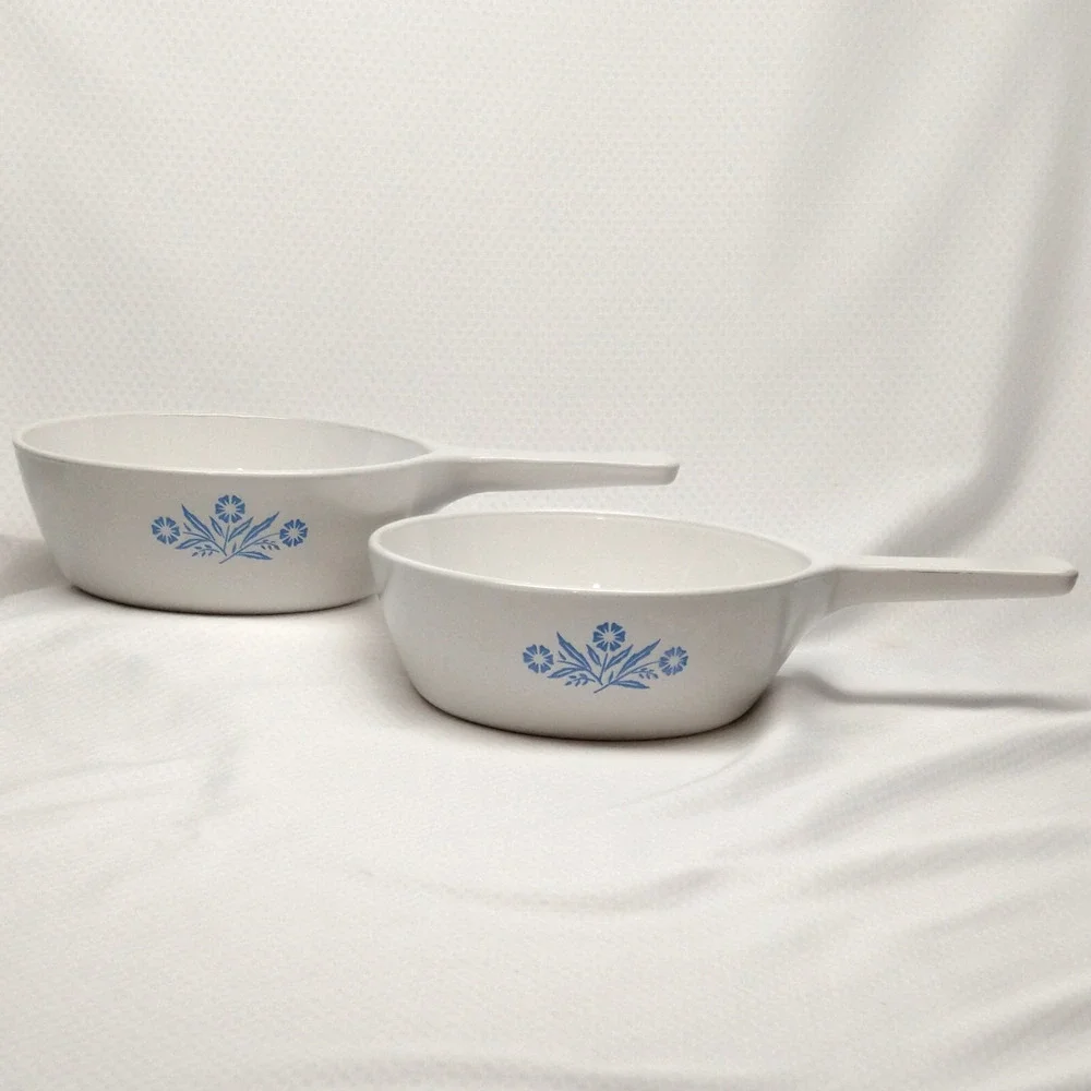 CorningWare Blue Cornflower 1 Pint P-83-B Skillets Set 2 Saucepans Vintage 1970s